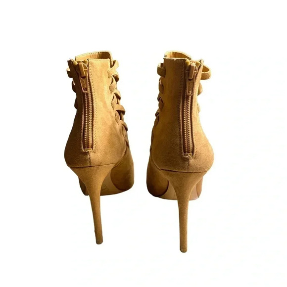 ALDO Tuxedo Stiletto Women Pointed Toe Canvas Tan Ankle Boot Size 6M - Picture 4 of 6